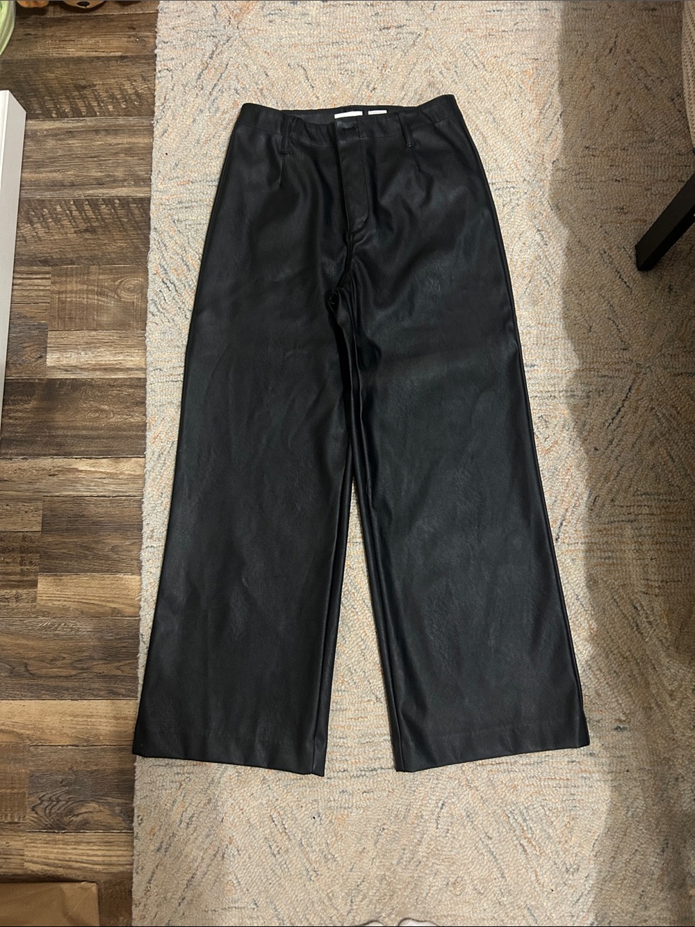 KanCan Black Faux Leather Wide-Leg Trousers